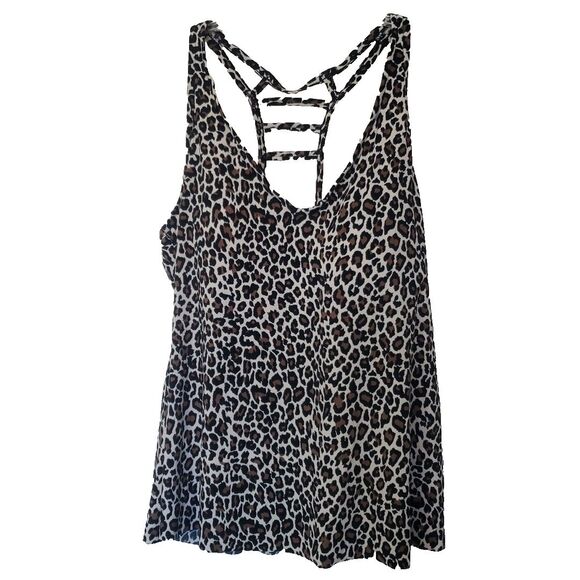Aqua Green Leopard Print V Neck Tankini Swim Top Size 16W Animal Print Padded - Picture 1 of 16